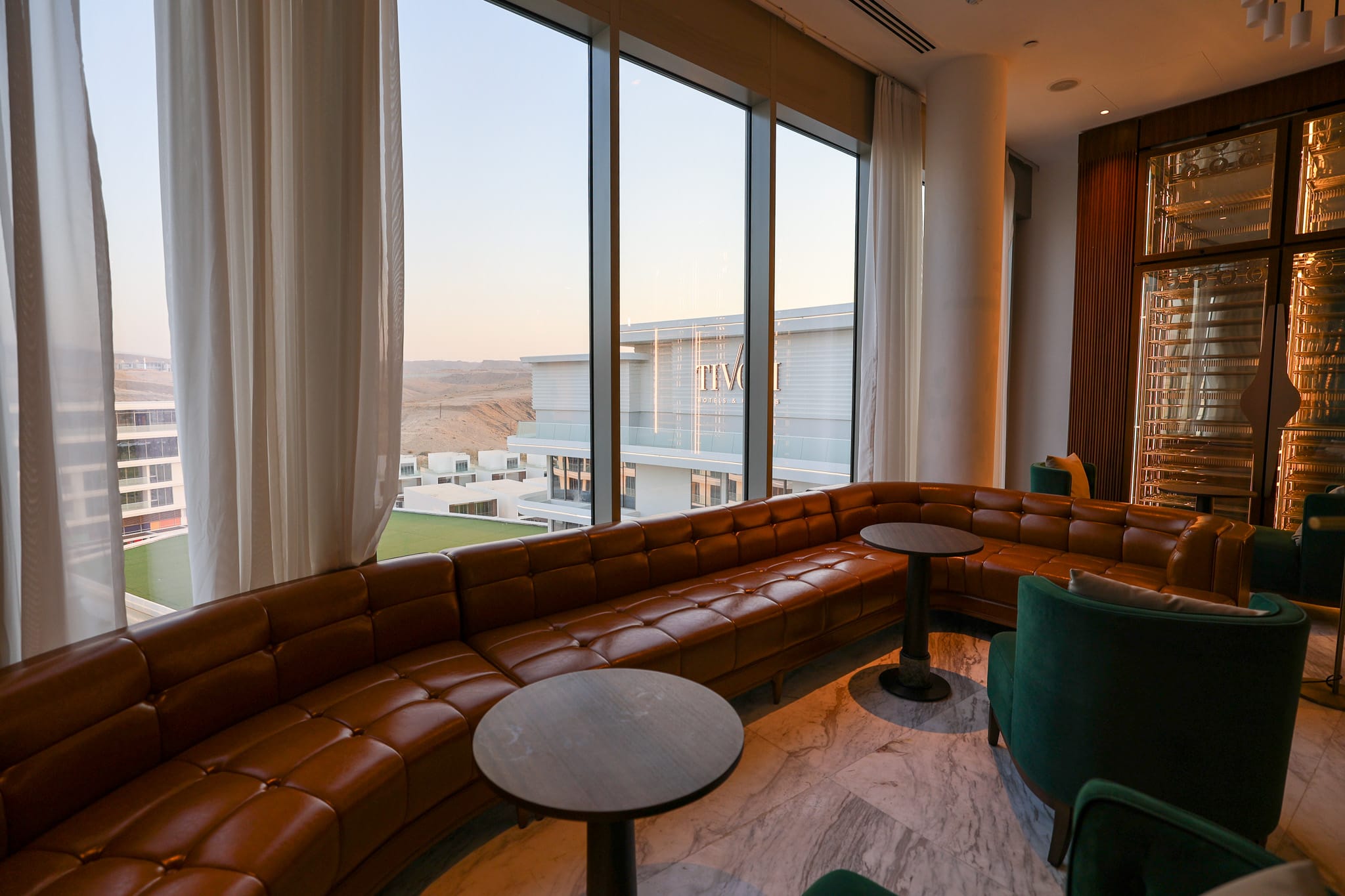 Tufted-leather banquette lounge