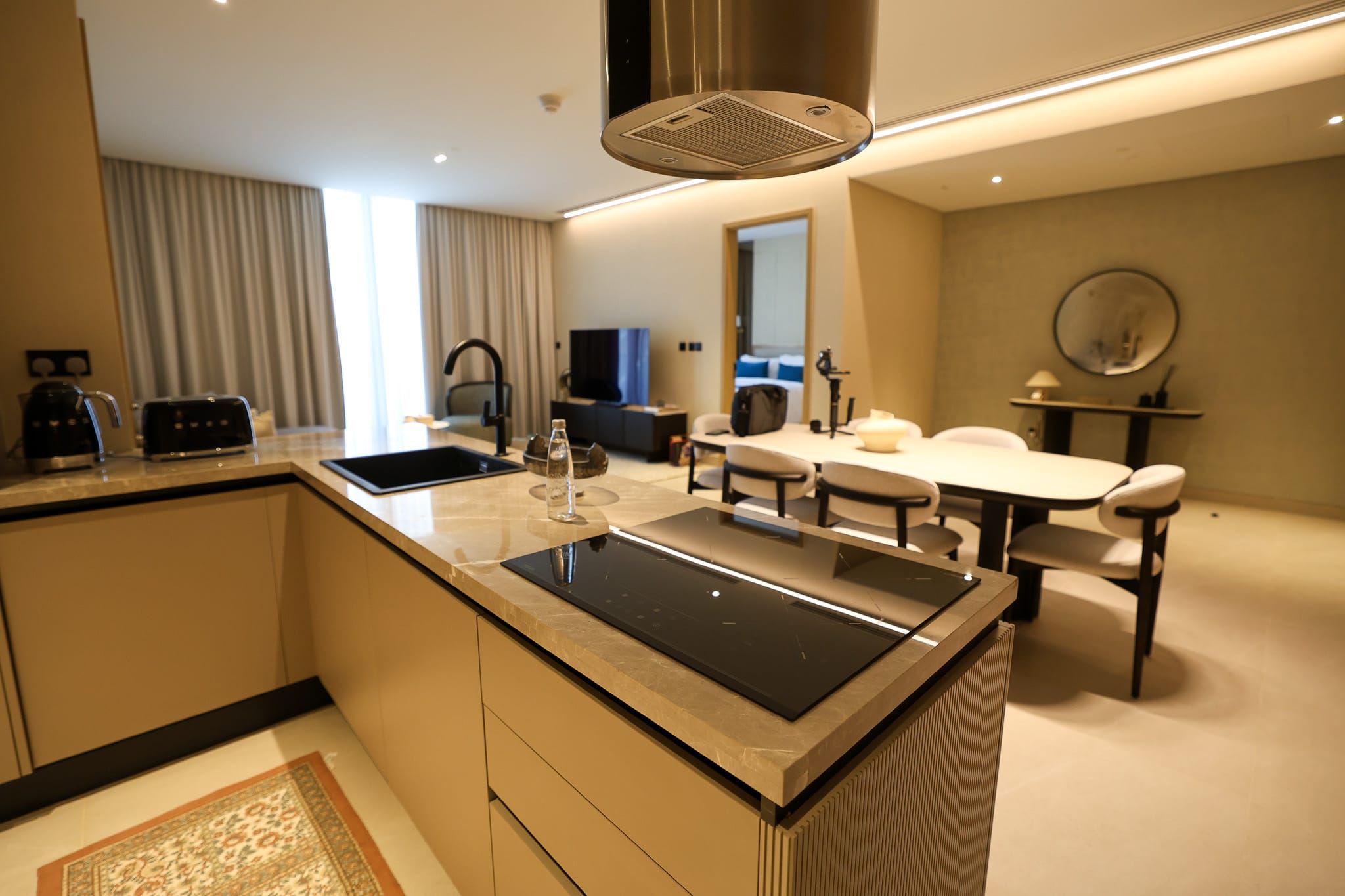 Island kitchen with stone worktops